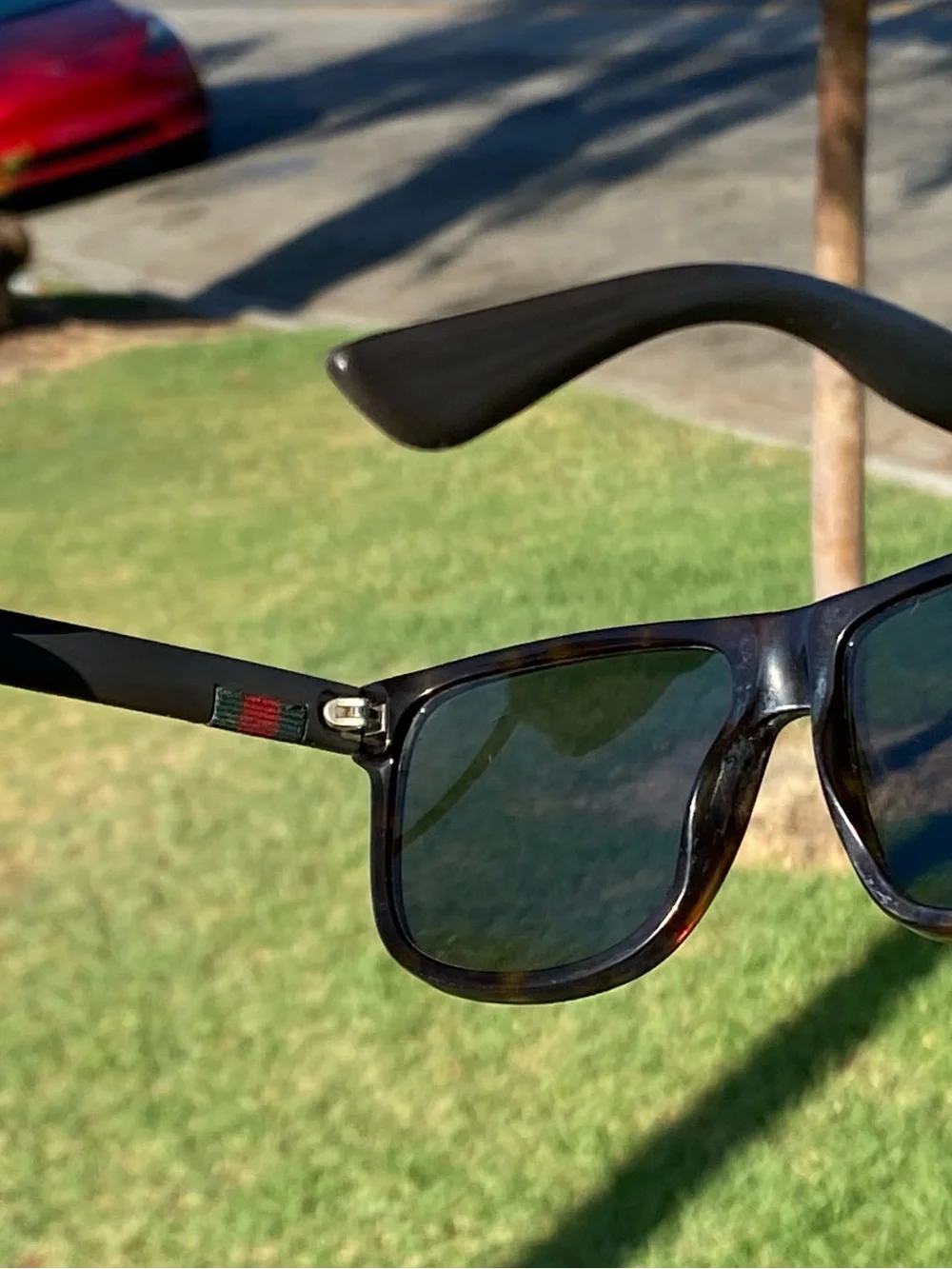 Gucci Men’s Dark Tortoise Frame Sunglasses with Gray Temples